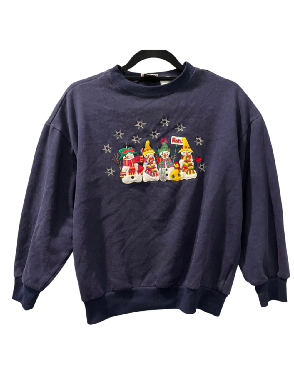 Vintage 90s NutCracker Snowman Embroidered Crewneck Sweatshirt Navy Blue Medium